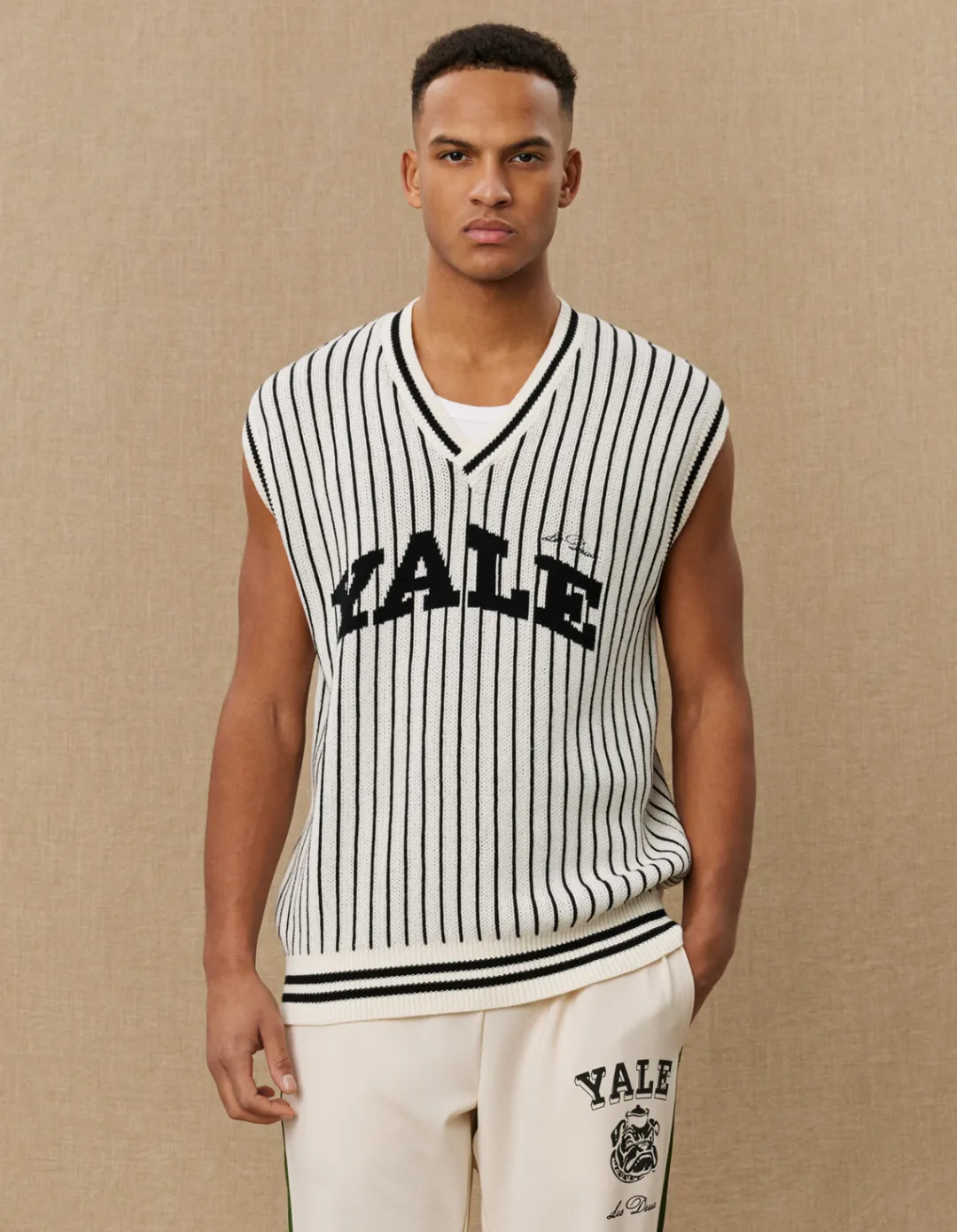 Les Deux Yale Pinstripe V-Neck Knit Vest | Knitwear