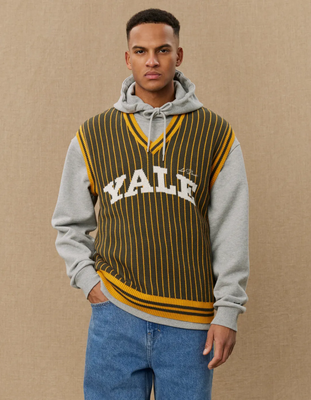 Les Deux Yale Pinstripe V-Neck Knit Vest | Knitwear