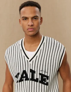 Les Deux Yale Pinstripe V-Neck Knit Vest | Knitwear