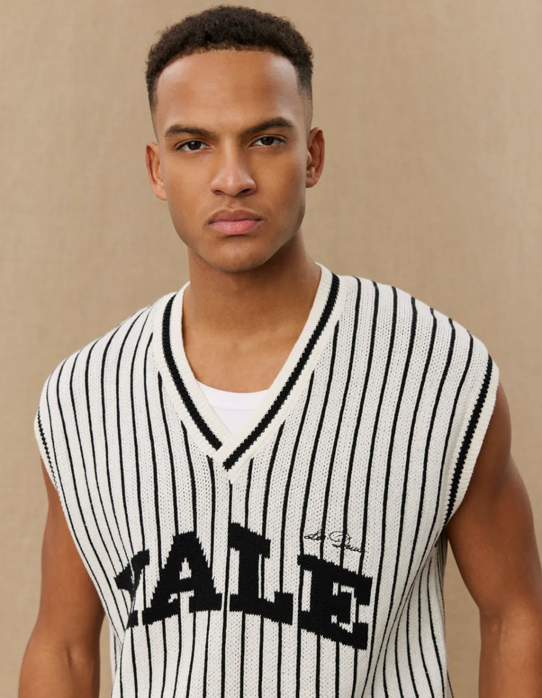 Les Deux Yale Pinstripe V-Neck Knit Vest | Knitwear