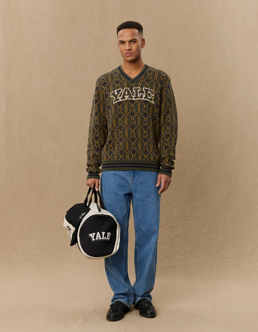 Les Deux Yale V-Neck Jacquard Knit | Knitwear