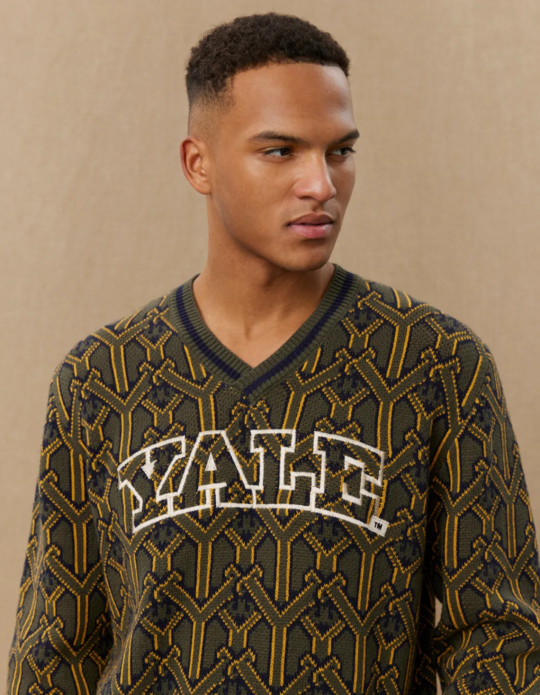 Les Deux Yale V-Neck Jacquard Knit | Knitwear